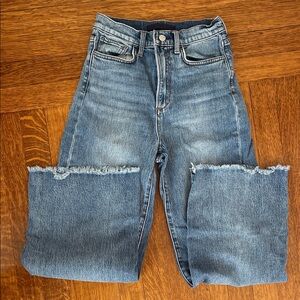 Joes Jeans Mia High Rise Wide Leg Jeans Womens 26 Raw Hem Distressed Denim